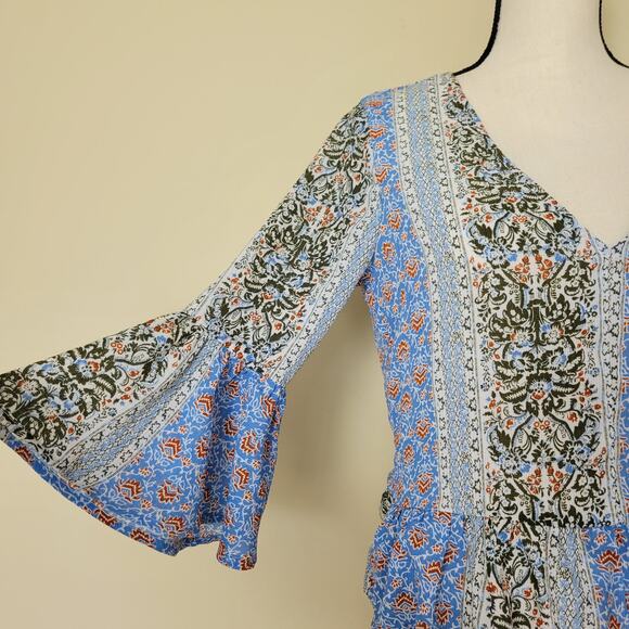 Glamorous Size 8 Blouse Boho Hippie V-Neck Pullover Ruffled Peplum Bell Sleeves - Picture 4 of 15